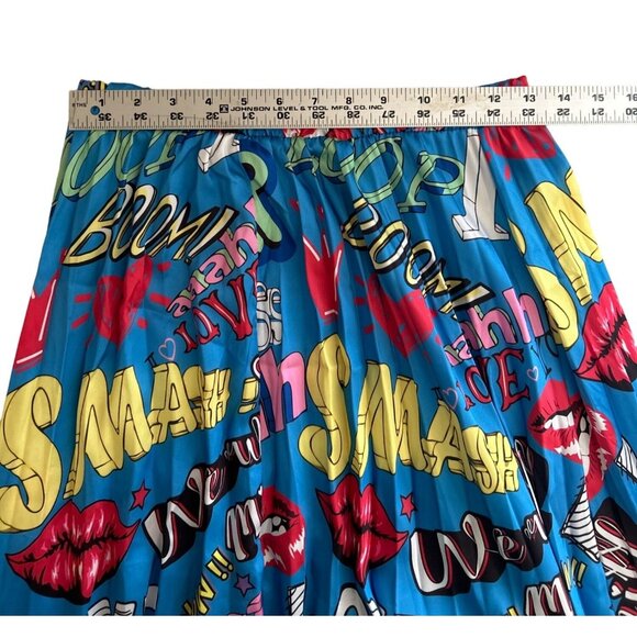 Colorful Graphic Print Women’s Pleated Skirt Elastic Waist Made In Italy - Picture 4 of 5